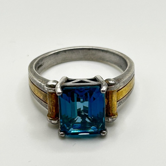 Sterling Silver Ring with Glass Stone and Gold Dipped Accenting - Size 12